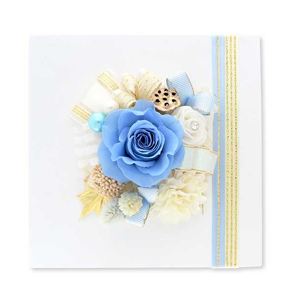 お花ソムリエ フラワー お祝い プリザーブドフラワー フレーム ホワイト×ブルー 「エレガント」 PF-A-20006-WHBL