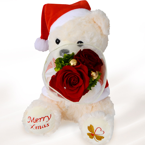 お花ソムリエ フラワー クリスマス プリザーブドフラワー&サンタのハッピーテディベア PF-Y-TEDDY-X