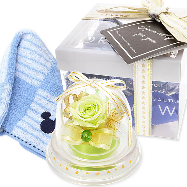 お花ソムリエ　ディズニー ハンカチ&プリザーブドフラワーセット