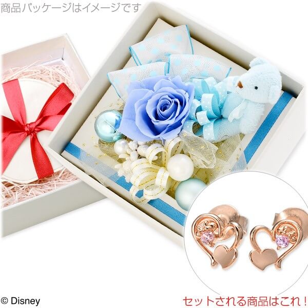お花ソムリエ フラワー 華やかなお花ボックスにセットしてお届け WISP Disney シルバーピアス フラワーボックス セット ベア