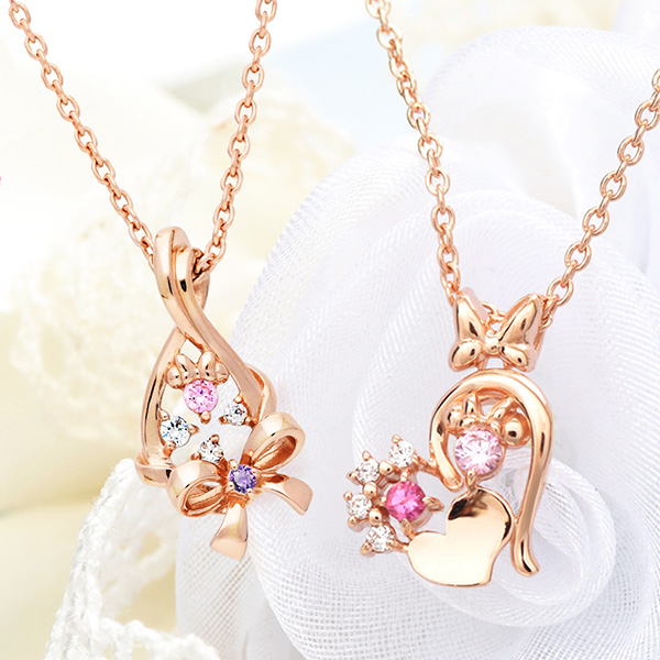 ディズニー隠れミニー&誕生石ネックレス