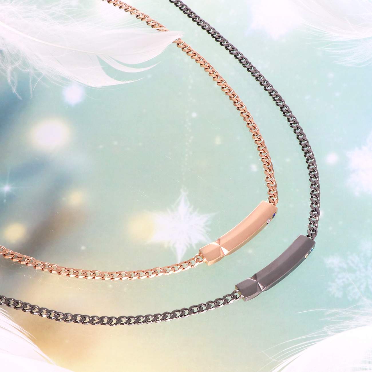 Sweet Rose ステンレスペアネックレス STN001-BK-PK